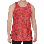 Red Strawberry Pattern Print Men's Velvet Tank Top