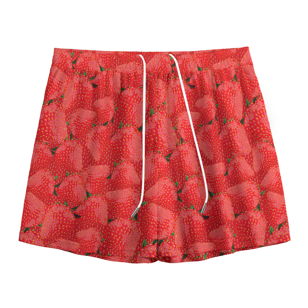 Red Strawberry Pattern Print Mesh Shorts