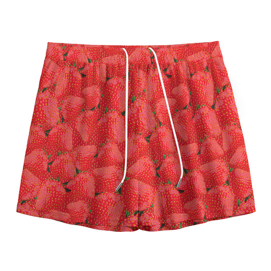 Red Strawberry Pattern Print Mesh Shorts