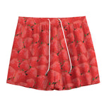 Red Strawberry Pattern Print Mesh Shorts