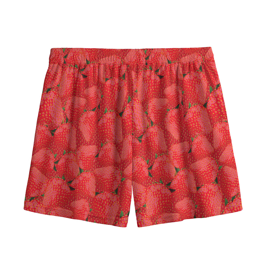 Red Strawberry Pattern Print Mesh Shorts