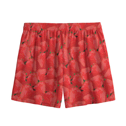 Red Strawberry Pattern Print Mesh Shorts