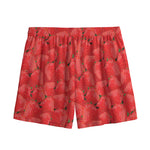 Red Strawberry Pattern Print Mesh Shorts