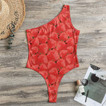 Red Strawberry Pattern Print One Shoulder Bodysuit