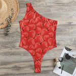 Red Strawberry Pattern Print One Shoulder Bodysuit