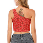 Red Strawberry Pattern Print One Shoulder Crop Top