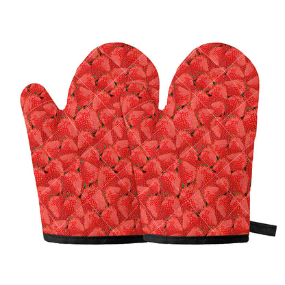 Red Strawberry Pattern Print Oven Mitts