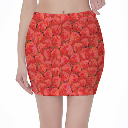 Red Strawberry Pattern Print Pencil Mini Skirt