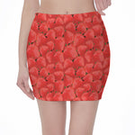 Red Strawberry Pattern Print Pencil Mini Skirt