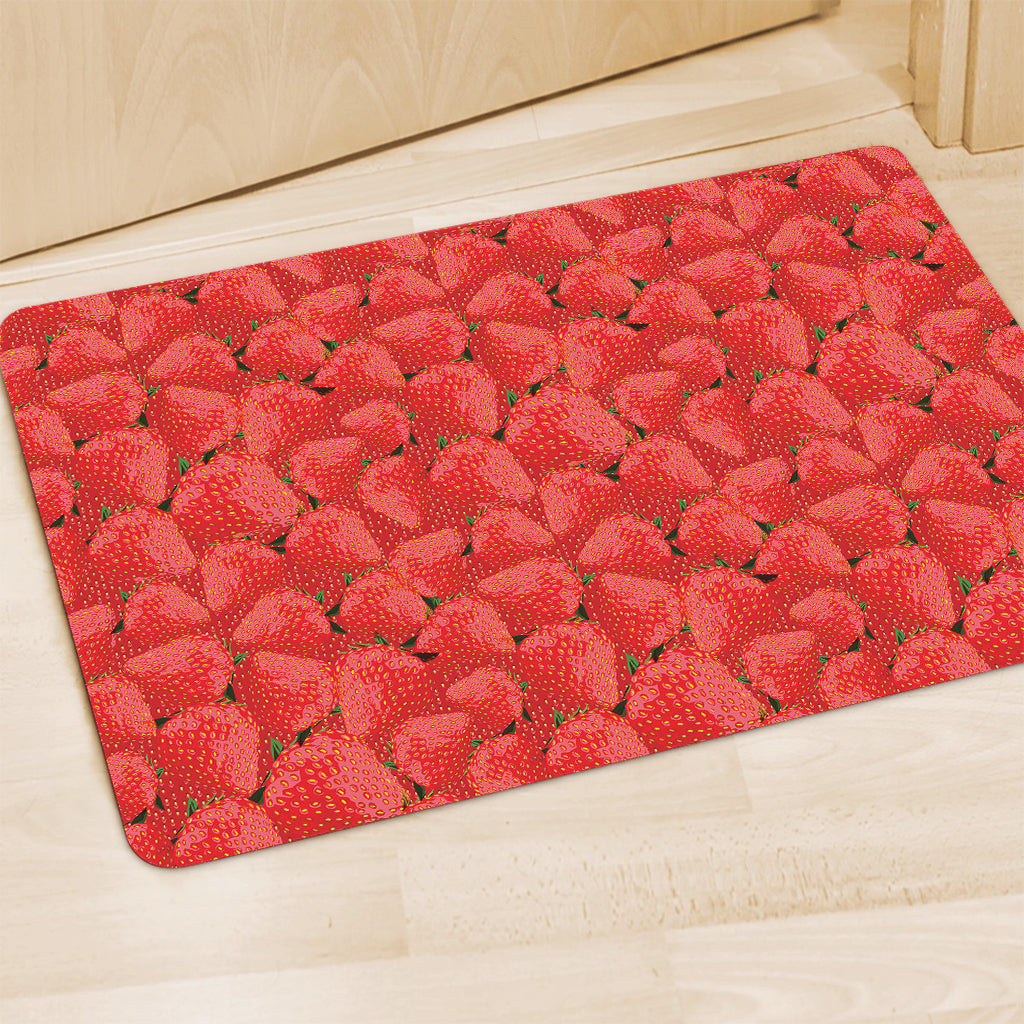 Red Strawberry Pattern Print Polyester Doormat