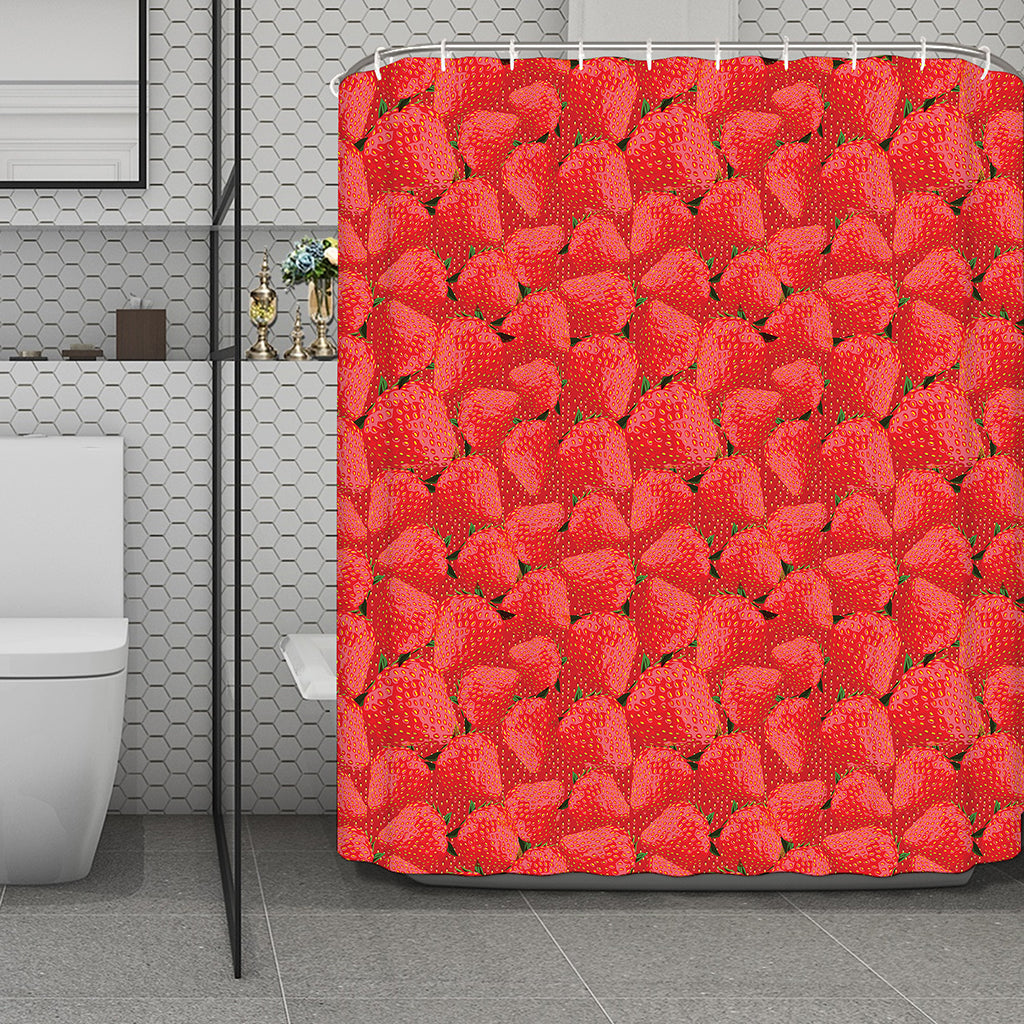Red Strawberry Pattern Print Polyester Shower Curtain