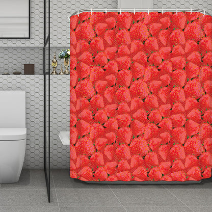 Red Strawberry Pattern Print Polyester Shower Curtain