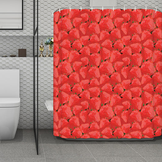 Red Strawberry Pattern Print Polyester Shower Curtain