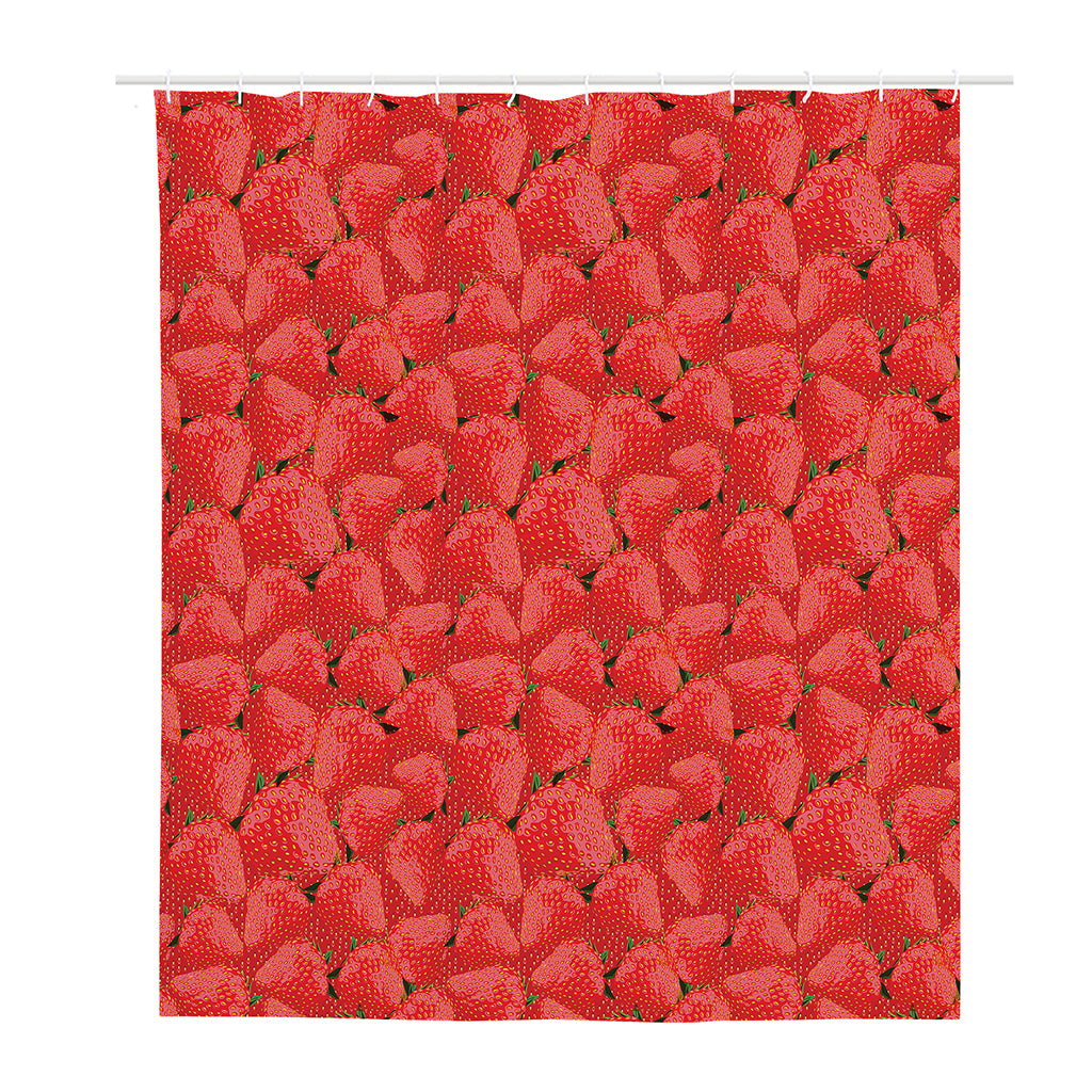 Red Strawberry Pattern Print Polyester Shower Curtain