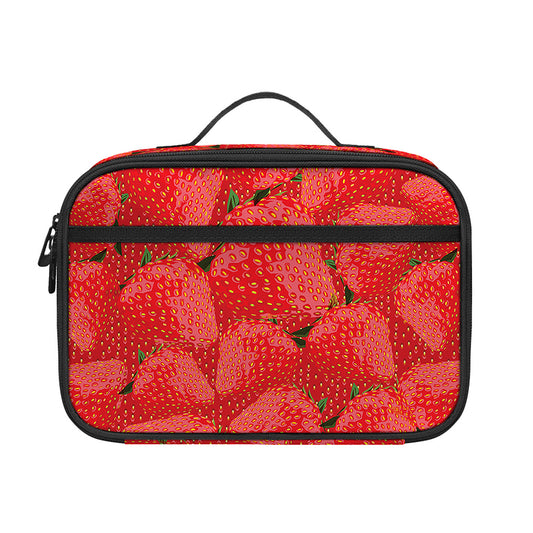 Red Strawberry Pattern Print Portable Lunch Bag