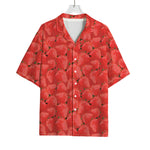 Red Strawberry Pattern Print Rayon Hawaiian Shirt