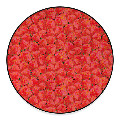 Red Strawberry Pattern Print Round Floor Mat