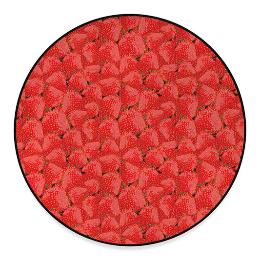 Red Strawberry Pattern Print Round Floor Mat