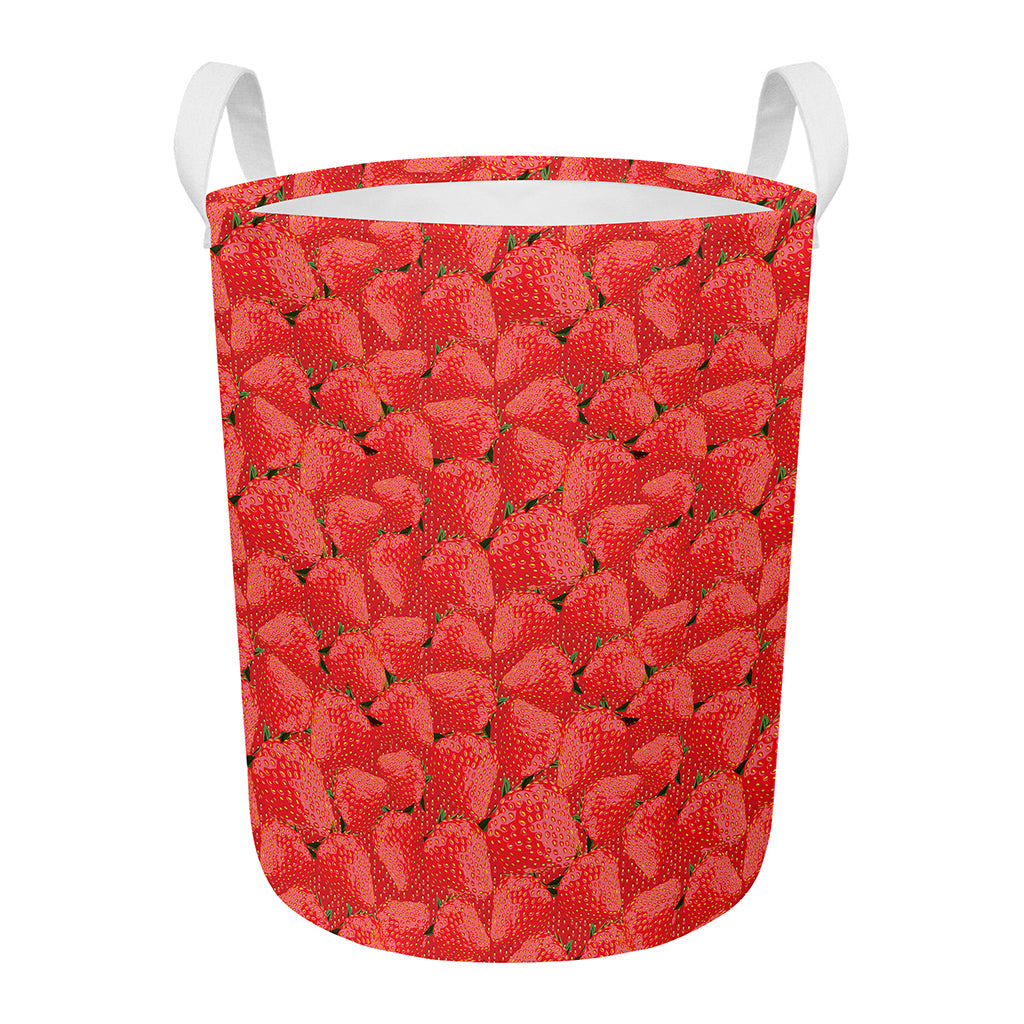 Red Strawberry Pattern Print Round Laundry Basket