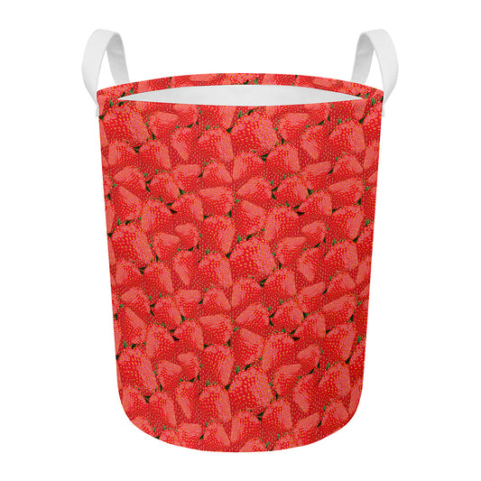 Red Strawberry Pattern Print Round Laundry Basket