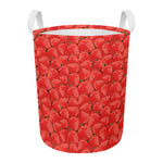 Red Strawberry Pattern Print Round Laundry Basket