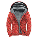 Red Strawberry Pattern Print Sherpa Lined Zip Up Hoodie