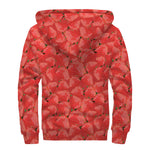 Red Strawberry Pattern Print Sherpa Lined Zip Up Hoodie