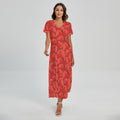 Red Strawberry Pattern Print Short Sleeve Maxi Dress