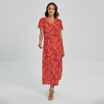 Red Strawberry Pattern Print Short Sleeve Maxi Dress