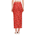 Red Strawberry Pattern Print Side Slit Maxi Skirt
