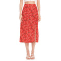 Red Strawberry Pattern Print Side Slit Midi Skirt