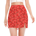 Red Strawberry Pattern Print Side Slit Mini Skirt