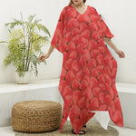 Red Strawberry Pattern Print Silk V-Neck Kaftan Dress