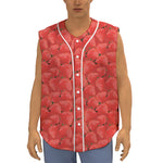 Red Strawberry Pattern Print Sleeveless Baseball Jersey