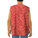 Red Strawberry Pattern Print Sleeveless Baseball Jersey