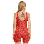 Red Strawberry Pattern Print Sleeveless One Piece Swimsuit