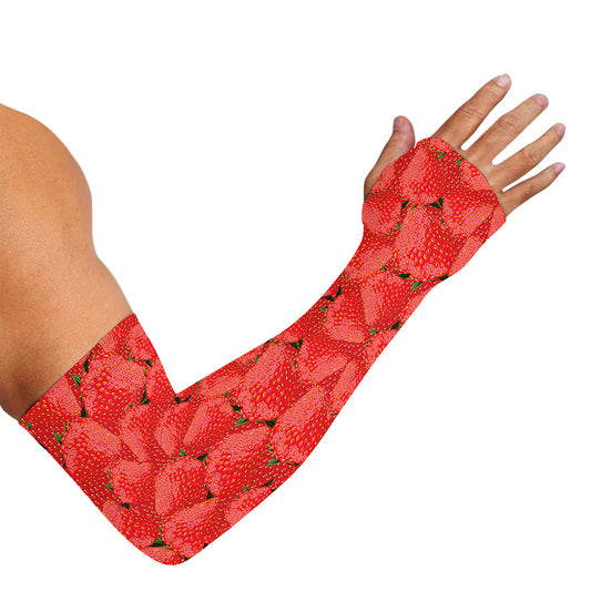 Red Strawberry Pattern Print Sun Protection Arm Sleeves