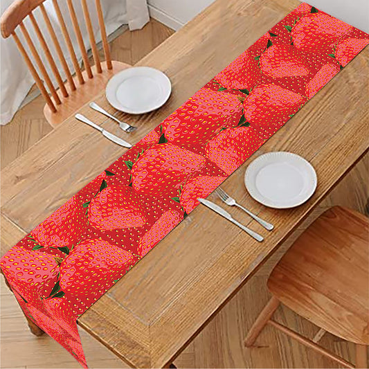 Red Strawberry Pattern Print Table Runner