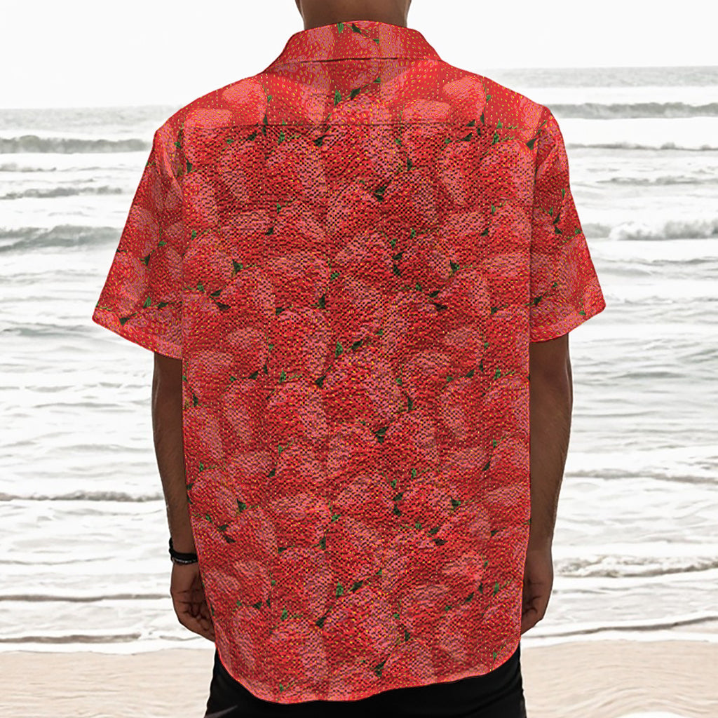 Red Strawberry Pattern Print Textured Short Sleeve Shirt