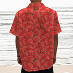 Red Strawberry Pattern Print Textured Short Sleeve Shirt
