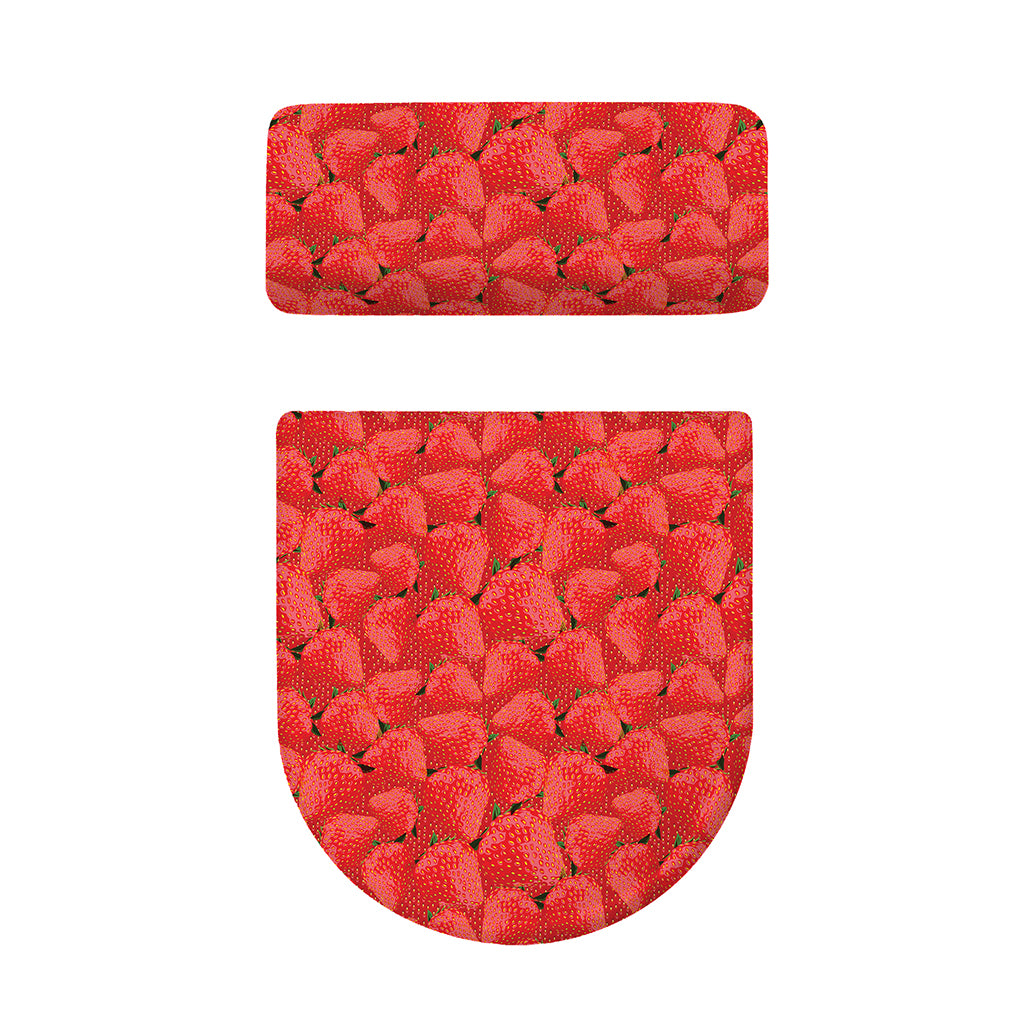 Red Strawberry Pattern Print Toilet Lid And Tank Cover Set