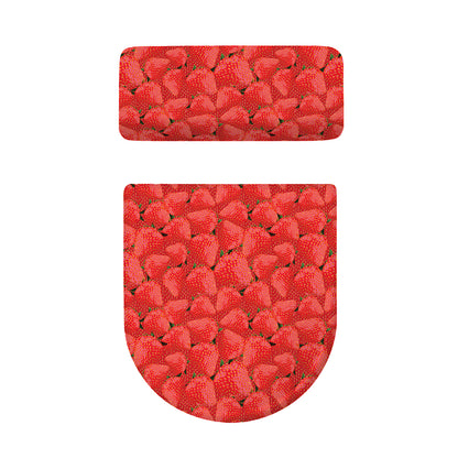 Red Strawberry Pattern Print Toilet Lid And Tank Cover Set