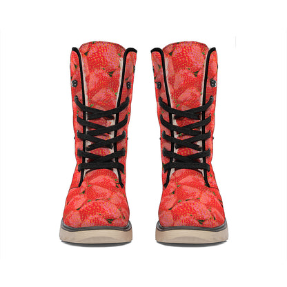 Red Strawberry Pattern Print Winter Boots
