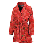 Red Strawberry Pattern Print Women's Bathrobe