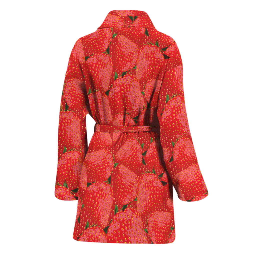 Red Strawberry Pattern Print Women's Bathrobe