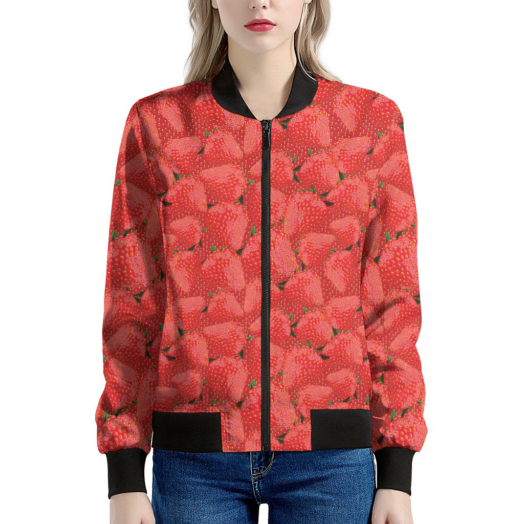 Red Strawberry Pattern Print Women's Bomber Jacket