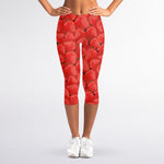 Red Strawberry Pattern Print Women's Capri Leggings