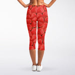Red Strawberry Pattern Print Women's Capri Leggings