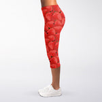 Red Strawberry Pattern Print Women's Capri Leggings