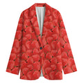 Red Strawberry Pattern Print Women's Cotton Blazer